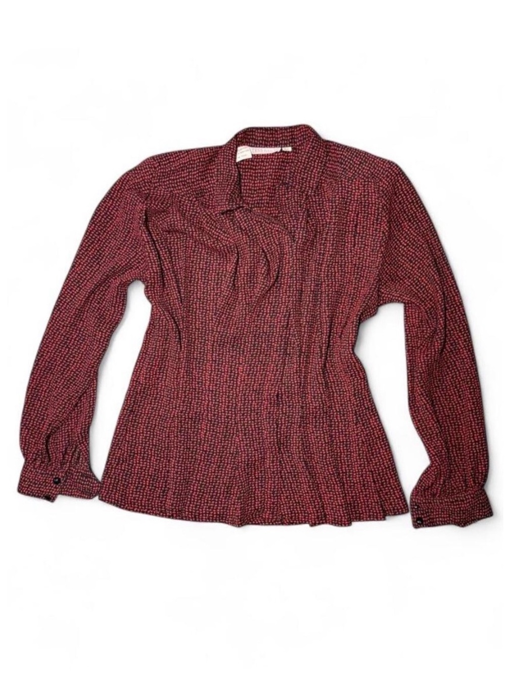 VTG 80s TESS Paris Milano Button Up Blouse Red Black Geometric Shoulder Pad M/L